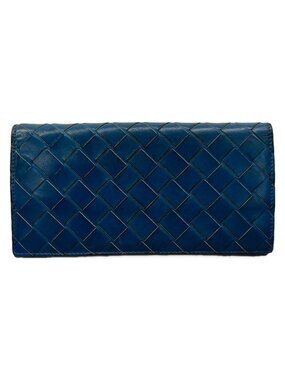 Bottega Veneta Wallet Intrecciato Navy Leather